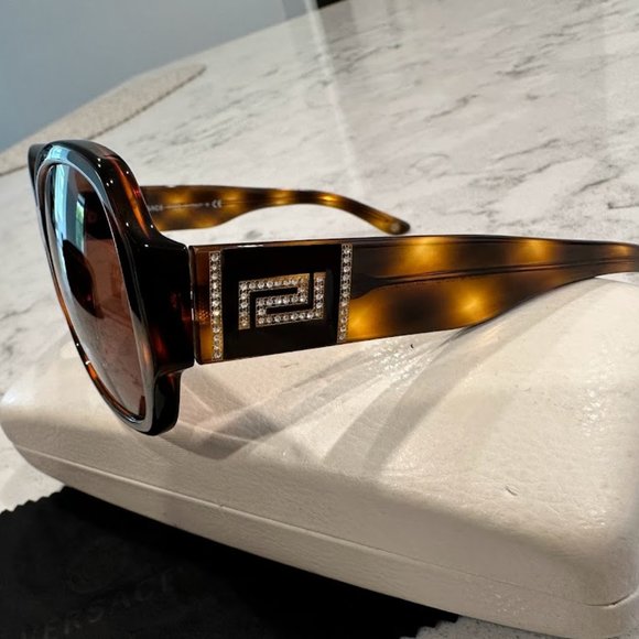 Versace Designer Brown Tortoiseshell and Bling Sunglasses main image 4